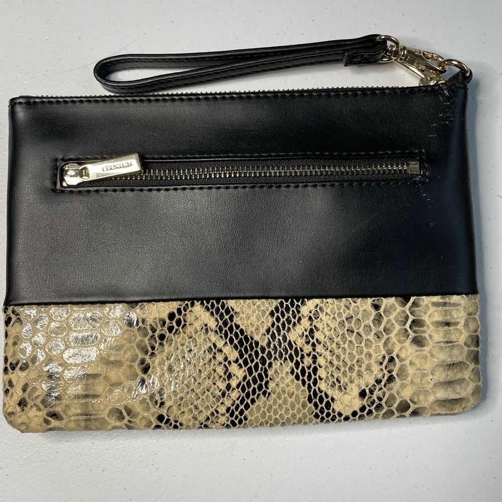 Danier Black and Tan Snake Print Wristlet/Purse